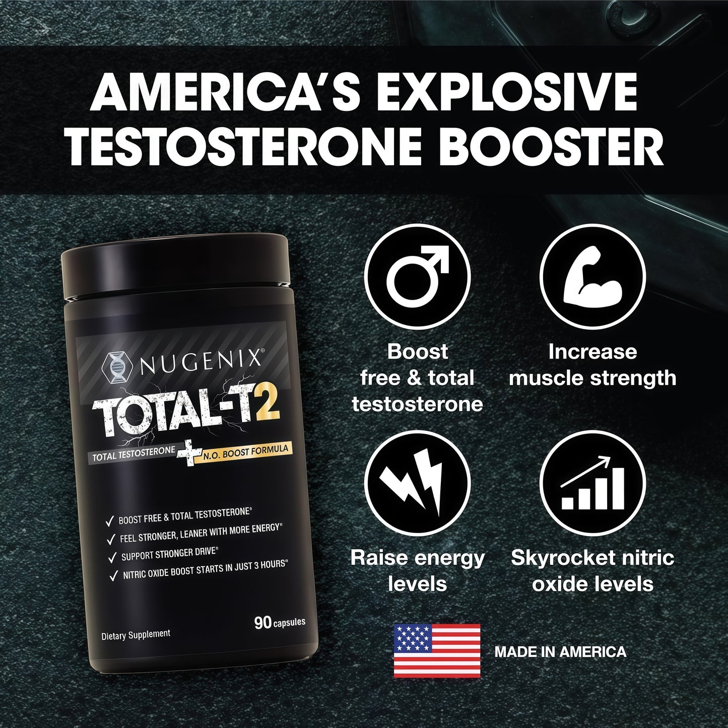 Nugenix Total-T2 Testosterone Booster & Nitric Oxide Booster for Men, 90ct
